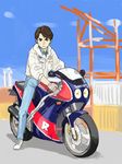  ground_vehicle hatimoto kamen_rider kamen_rider_black_(series) male_focus minami_koutarou motor_vehicle motorcycle solo 