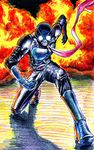  bad_id bad_pixiv_id blue_footwear boots explosion highres kamen_rider kamen_rider_1 kamen_rider_the_first male_focus scarf solo traditional_media 