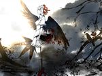  bad_id bad_pixiv_id bird black_hair crow eho_(icbm) geta hat highres looking_afar looking_away looking_up mask profile sad shameimaru_aya short_hair solo spot_color tengu-geta tengu_mask tokin_hat touhou wings 