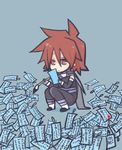  1boy blood brown_eyes brown_hair chibi full_body ink kratos_aurion male male_focus paintbrush short_hair simple_background solo tales_of_(series) tales_of_symphonia 
