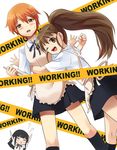  apron caution_tape hug inami_mahiru kazuki_sanbi multiple_girls one_eye_closed ponytail skirt taneshima_popura working!! yamada_aoi 