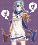  bad_id bad_pixiv_id blue_hair circlet dragon_quest dragon_quest_iii dress gloves looking_at_viewer outstretched_hand red_eyes sage_(dq3) scarf shoe-ji skull solo staff 