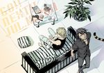  2boys barefoot barnaby_brooks_jr bunny casual couch denim from_above jeans kaburagi_t_kotetsu multiple_boys pants pillow plant potted_plant tank_top tiger tiger_&amp;_bunny 