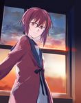  bad_id bad_pixiv_id bangs cloud from_below glasses kita_high_school_uniform lens_flare nagato_yuki over-rim_eyewear school_uniform semi-rimless_eyewear serafuku short_hair sky solo standing sunset suzumiya_haruhi_no_yuuutsu takeshima_satoshi window 