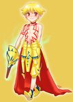  armor blonde_hair blush child child_gilgamesh ea_(fate/stay_night) earrings fate/hollow_ataraxia fate/stay_night fate_(series) full_body gilgamesh jewelry male_focus red_eyes shirtless smile solo sword task_owner weapon yellow_background younger 