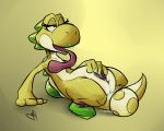  ahegao clothing dripping egg egg_insertion female footwear improvised_sex_toy looking_pleasured lying mario_bros masturbation nintendo open_mouth oviposition parabellux_(artist) pussy pussy_juice reptile scalie shoes simple_background solo spreading tongue tongue_out video_games yellow_yoshi yoshi 