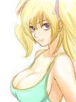  agahat blonde_hair breasts cleavage highres large_breasts original purple_hair short_twintails sideboob simple_background solo tank_top twintails 
