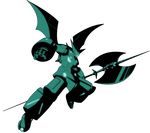  bat_wings battle_axe full_body fusion getter_robo glowing glowing_eyes highres huge_weapon mecha monochrome no_humans spike_wible tengen_toppa_gurren_lagann transparent_background weapon wings 