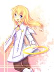  blonde_hair blue_eyes boots chakram choker coat collet_brunel heart long_hair pants pantyhose smile solo suzuna_(mark_of_luck) tales_of_(series) tales_of_symphonia weapon 