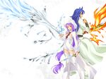  1girl atwight_eks back-to-back bad_id bad_pixiv_id blue_flower blue_hair blue_rose dymlos_timber flower full_body green_eyes hat highres ice long_hair purple_hair red_eyes rose skirt smile sword tales_of_(series) tales_of_destiny tales_of_destiny_2 thighhighs very_long_hair weapon white_background white_legwear yabuki_haru 