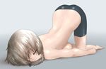  amane_suzuha ass bike_shorts braid breasts gattame grey_hair large_breasts simple_background sleeping solo steins;gate top-down_bottom-up topless 