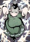  breasts dress fingernails from_above ghost_tail green_dress grey_eyes grey_hair hat highres huge_breasts japanese_clothes ogata_hiro plump short_hair skirt soga_no_tojiko solo tate_eboshi touhou 