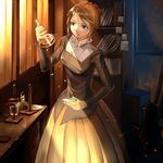  bad_id bad_pixiv_id brown_hair chemist chemistry dress erlenmeyer_flask flask green_eyes original science shijima_(tanfn) short_hair solo 