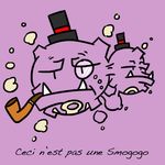  drawfag159381 eyewear fangs french_text hat inspired_by_proper_art monocle nintendo pipe pok&#233;mon pok&eacute;mon purple purple_background purple_body purple_theme ren&#233;_magritte ren&eacute;_magritte smoking solo surreal terribly_british text this_is_not_a_pipe top_hat video_games weezing 