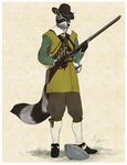  azban colonial gun historical male mammal matchlock military musket national_guard raccoon ranged_weapon recoatcat soldier solo weapon 
