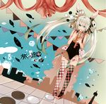  animal_ears bad_id bad_pixiv_id bunny_ears checkered checkered_legwear dice fish green_eyes green_hair hatsune_miku highres itamidome leotard long_hair mouth_hold pigeon-toed solo thighhighs twintails unmoving_pattern very_long_hair vocaloid 
