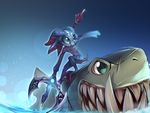  fizz league_of_legends male marine night ocean polearm sea shark staff teeth tsampikos unknown_species water 