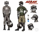  close-up clothed clothing dog_tags grin male mammal model_sheet nude raccoon sabretoothed_ermine sheath 