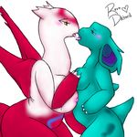  anthro blush breast_grab breasts claws couple duo eye_contact female grope kissing latias legendary_pok&#233;mon lesbian looking_at_each_other nidorina nintendo nipples nude open_mouth plain_background pok&#233;mon pok&eacute;mon red_eyes revadiehard saliva tail tongue video_games white_background white_backround wings 