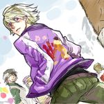  bad_id bad_pixiv_id barnaby_brooks_jr blonde_hair dutch_angle hands_in_pockets ivan_karelin jacket kaburagi_t_kotetsu karina_lyle letterman_jacket male_focus medori multiple_boys purple_eyes purple_jacket tiger_&amp;_bunny 