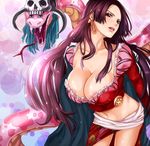  animal bad_id bad_pixiv_id black_eyes black_hair boa_hancock breasts cape cleavage crop_top earrings furayu_(flayu) jewelry large_breasts lips long_hair midriff navel nipple_slip nipples one_piece salome_(one_piece) snake 