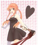  axe bad_id bad_pixiv_id bare_shoulders blood blush bow breasts dress gasai_yuno hair_bow hatchet heart konbu_ame long_hair medium_breasts mirai_nikki open_mouth pink_eyes pink_hair smile solo twintails weapon western_hatchet yandere 