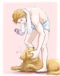  adam_deu29 blonde_hair bottle boxers dog heart highres john_(tiger_&amp;_bunny) keith_goodman male_focus male_underwear playing solo tiger_&amp;_bunny towel underwear 