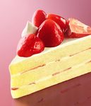  bad_pixiv_id cake copyright_request dessert food fruit gradient gradient_background highres no_humans photorealistic pink_background reflection shadow slice_of_cake strawberry t_repens whipped_cream 