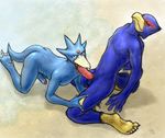  avian beach beakjob big blue cum dripping duck erection falco_lombardi fellatio gay golduck hard hindpaw human_feet kneeling licking looking_at_viewer male nintendo nude on_fours oral oral_sex paws penis pok&#233;mon pok&eacute;mon precum sand sea seaside sex star_fox stiff tongue video_games water yellowpower 