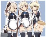  alternate_costume animal_ears apron ass blonde_hair blue_eyes blush brave_witches bucket elbow_gloves enmaided gloves green_eyes hanna_wind laura_nissinen maid maid_headdress multiple_girls nikka_edvardine_katajainen null_(nyanpyoun) panties ponytail short_hair side-tie_panties tail thighhighs underwear waist_apron world_witches_series 