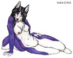  black_hair breasts canine dog female hair huskie husky long_black_hair long_hair mayra_boyle no_background nude solo 