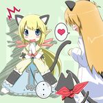  2girls animal_ears blonde_hair blue_eyes blush cat_ears cat_tail gloves heart long_hair multiple_girls nichijou open_mouth orange_hair pointy_ears princess_starla_(nichijou) professor_shinonome sakamoto_(nichijou) scarf shinbun'ya skirt spoken_heart tail 