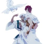  bad_id bad_pixiv_id bird chain dark_skin dark_skinned_male hiramatsu_(rama) magi_the_labyrinth_of_magic male_focus masrur multiple_boys red_hair sharrkan simple_background white_hair wristband 