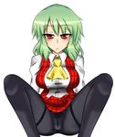  blush female green_hair highres kazami_yuuka pantyhose red_eyes short_hair sitting solo spread touhou youkai 