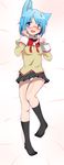  animal_ears bespectacled blue_eyes blue_hair cat_ears dakimakura full_body glasses kemonomimi_mode lying mahou_shoujo_madoka_magica miki_sayaka panties pantyshot pantyshot_(lying) pantyshot_(standing) red-framed_eyewear school_uniform short_hair solo standing striped striped_panties underwear yokoshima_(euphoria) 