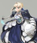  ahoge aqua_eyes armor artoria_pendragon_(all) blonde_hair blurry bowl chopsticks depth_of_field fate/stay_night fate_(series) hair_bun highres nicole_pmonachi rice saber short_hair simple_background solo 