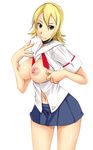  1girl artist_request blonde_hair breasts breasts_outside brown_eyes character_request choker female gengoroh looking_at_viewer navel nipples onizuka_hime school_uniform short_hair sket_dance skirt solo source_request 