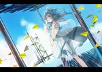  blue_hair cloud day dress dutch_angle original paper_airplane sakuragi_kei see-through sky solo transparent 