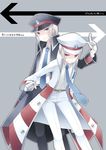  coat gloves hat kudari_(pokemon) male_focus multiple_boys necktie nobori_(pokemon) pokemon pokemon_(game) pokemon_bw sagami_rin siblings silver_eyes translation_request twins white_hair 