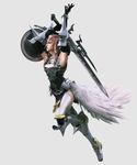  3d absurdres armor armpits boots breastplate elbow_gloves feathers final_fantasy final_fantasy_xiii final_fantasy_xiii-2 full_body gloves highres lightning_farron long_hair naora_yusuke official_art pink_hair shield simple_background solo sword thighhighs thighs weapon 