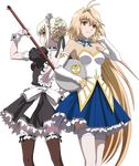  absurdres ahoge alternate_costume archetype_earth arcueid_brunestud artoria_pendragon_(all) back back-to-back blonde_hair brown_eyes carnival_phantasm enmaided fate/stay_night fate_(series) frills highres magical_girl maid maid_headdress multiple_girls non-web_source red_eyes saber_alter thighhighs transparent_background tray tsukihime vector_trace 
