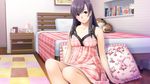  bed black_hair brown_eyes dress game_cg ino long_hair sister_scheme yanagawa_amane 