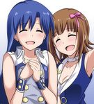  amami_haruka armpits face hair_ribbon idolmaster idolmaster_(classic) kisaragi_chihaya marugoshi_teppei multiple_girls ribbon sleeveless smile wrist_cuffs 