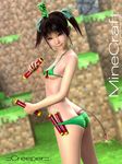  3d ancho_bi bikini black_hair breasts brown_eyes butt_crack creeper dynamite fuse highres looking_at_viewer minecraft nail_polish personification skindentation small_breasts solo strap_gap swimsuit 