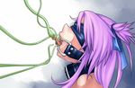  bdsm blindfold drool drooling female gag open_mouth oral purple_hair ring_gag rir saliva tentacle tongue tongue_out 