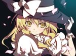  bad_id bad_pixiv_id binzoko_megane_(san-inch) blonde_hair bow face gloves hand_on_headwear hand_up hat hat_bow kirisame_marisa long_hair petals smile solo touhou upper_body white_bow white_gloves witch_hat yellow_eyes 