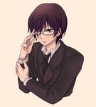  02190513 adult black_hair blush brown_eyes formal glasses hair_over_one_eye ikezawa_kazuma jewelry male male_focus necktie older open_mouth ring short_hair solo suit summer_wars tie 