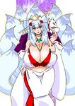  1girl animal_ears bare_shoulders blue_hair bra breasts cat_ears cleavage detached_sleeves female fox fox_tail gigantic_breasts hair_ornament inari lingerie long_hair mask mound_of_venus multiple_tails red_eyes solo standing tail tatara underwear 