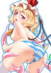  anus ass blonde_hair blush breasts censored consensual_tentacles fang flandre_scarlet hat nipples panties panties_aside pointless_censoring pussy pussy_juice red_eyes short_hair small_breasts solo striped striped_panties sushoyushi tentacles thighhighs tongue topless touhou underwear underwear_only uneven_eyes 
