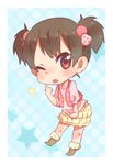  ;p bad_id bad_pixiv_id brown_hair chibi k-on! one_eye_closed red_eyes short_hair short_twintails solo sunameri_oishii suzuki_jun tongue tongue_out twintails 